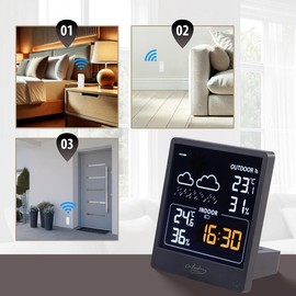 infactory Wireless Weather Station: Weather Station with Outdoor Sensor, VA Colour Display, Weather Forecast, Black (Wireless Weather Station with Outdoor Sensor, Weather Stations Colour Displays,