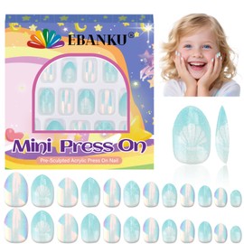 EBANKU 1 Pack Kid Fake Nail Kit, 26 Pieces Press on Nails for Kids Pale Blue Press on Nail Short Artificial False Nail Kits for Kids Girls