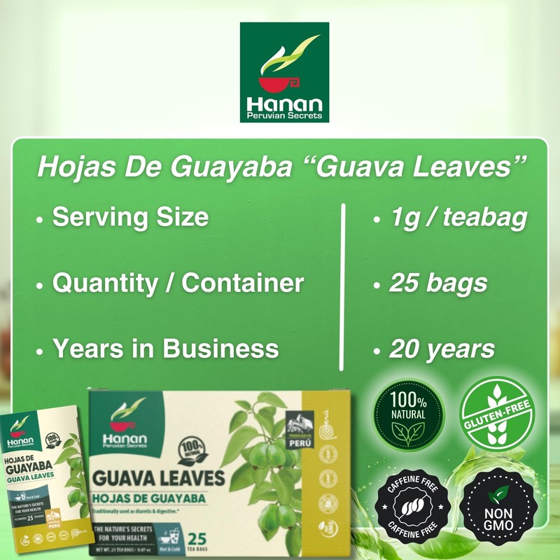 Hanan Peruvian Secrets Guava Leaves 25 Teabags - 100% Natural