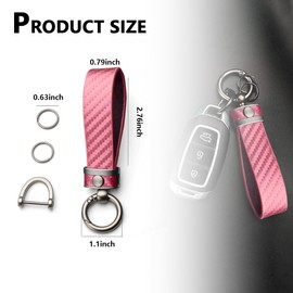 Kewucn Carbon Fiber Style Car Key Chain, Premium Leather Auto Key Fob with 360 Degree Rotatable and Anti-Lost D-Ring (Pink)