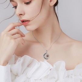 VONALA Sun and Moon Amber Necklace 925 Sterling Silver Moon Phase Pendant Jewelry Gift for Women