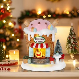 innodept12 Light-Up Gingerbread Village House Christmas Decor – Ice Cream Chalet Collectible Shop Figurine for Indoor Holiday Home Decoration