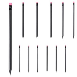 Pack of 10 Matte Black Wooden Pencils with Coloured Eraser Hardness HB Pre-Sharpened, 19 cm Length Economy Pack Sustainable in 8 Colours Matching Your House Colour (Pink)
