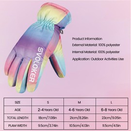 JUPSK Kids Winter Ski Gloves Waterproof Anti Slip Plush Thermal Snowboard Colorful Gloves for Children Girls and Boys Age 6-8