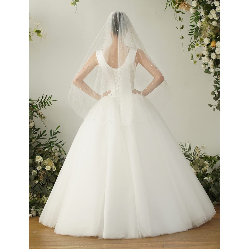 Elawbty - Velo de novia de boda con peine, 1