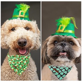 Babole Pet St. Patrick's Day Dog Bandanas 2 Pack, Green Beer Clover & Black Clover Pattern St Patricks Dog Scarf Bib for Boy and Girl, Cute Holiday Bandana for Large and Extra Large Dogs