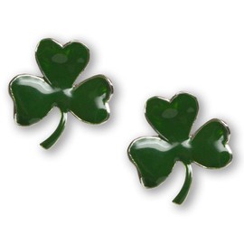 St Patricks' Day Irish Shamrock Pin - Two Pack Green Enamel on Pewter Three Leaf Clover