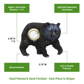 Waterwood Hand Painted Bear Doorbell in Black Durable Polyresin - Lighted Push Button/Easy to Install - 2.75" W x 2.38" H x 1" D