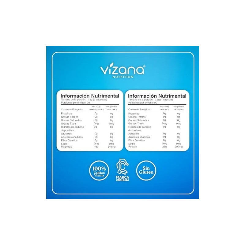 Citrato De Magnesio Y Potasio, 180caps-pack Vizana Nutrition