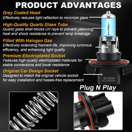 RDYCT H13 9008 Halogen Bulb Super Bright Warm White High Low Beam Headlight Replacement Bulbs 12V 100W 90W 5500K, Pack of 2