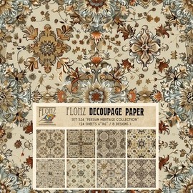 Decoupage Paper Pack (24 sheets 6"x6") Persian Heritage Collection: Intricate Sepia Tones and Exquisite Floral Motifs for Classic Elegance # Vintage Styled Paper for Craft and Scrapbooking