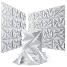 Sonicism 3D Wall Panels Adhesive Area Upgrade 48 Pack,0.7”x11.8”x11.8”Pyramid Wall Panels Creative Cutting,PVC Wall Panels for Interior Wall Decor Fire Resistant,Wall Tiles for Various Scenes(White)