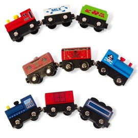 WoodenEdu Wooden Train Sets for Toddlers, 9 Pcs Train Toy Magnetic Sets Fits Brio, Thomas, Melissa and Doug, Kids for Boys Girls 3 4 5 Years Old