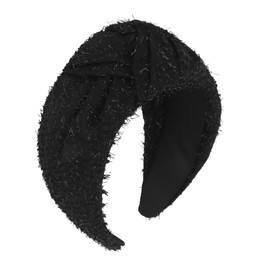 YISSION Knotted Headband Wide Headbands for Women Non Slip Black Headband Fashion Head Bands Top Knot Hairband Hair Accessories for Women (Hairy Surface)