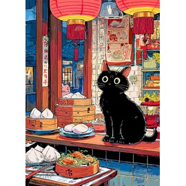 Lucky Puzzles - Rompecabezas de 1000 piezas para adultos, diseño de gato caprichoso y suma tenue | Regalo único para amantes de los rompecabezas y amantes de la comida
