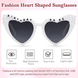 WantGor Birthday Glasses, Heart Sunglasses Birthday Babe Party Gift Accessories Favors for Women (White)