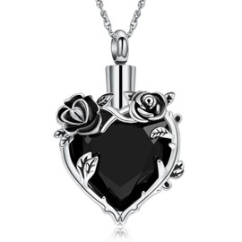 AIWENXI Crystal Cremation Jewellery Rose Flower Heart Urn Necklaces for Ashes for Women Memorial Human Ashes Pendant Keepsake Jewelry