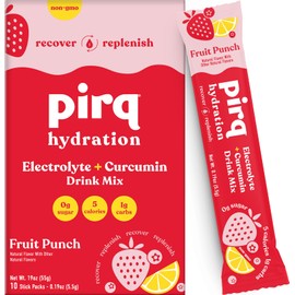 Pirq Hydration - Fruit Punch - Hydration Powder Packets | Electrolyte Drink Mix | Curcumin | B Vitamins | Zero Sugar | Keto Friendly | 10 Sticks