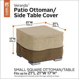 Classic Accessories Veranda Water-Resistant 21 Inch Square Patio Ottoman/Side Table Cover