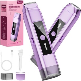 Electric Bikini Trimmer for Women: Razor & Shaver with Dual Heads for Body Pubic Hair, IPX7 Waterproof with LED Display - Rechargeable Lady Trimmer for Underarm Body Leg Face - Violet