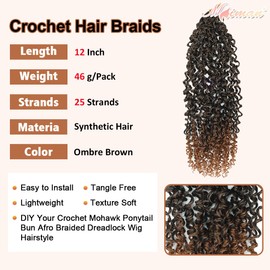 MIMAN 6 Packs 12 Inch Pre-looped Yanky Twist Crochet Hair for Women Synthetic Ombre Brown Curly Micro Spring Passion Twist Crochet Hair Extensions for DIY Mohawk Afro Braided Hairstyle