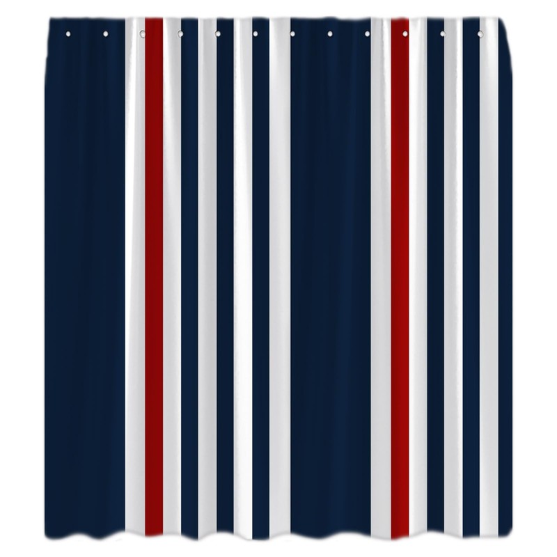 QSSMQS Navy Blue Red Striped Shower Curtain Modern Abstract Vertical