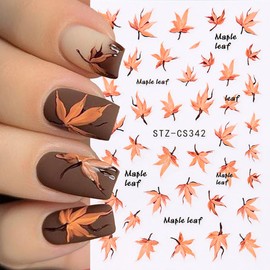 Fall Nail Art Stickers Decals Autumn Maple Leaf Nail Decals 6PCS 3D Self-Adhesive Maple Leaves Nail Design Fall Leaf Stickers for Nails Thanksgiving Day DIY Manicure Nail Art Decorations Accessories
