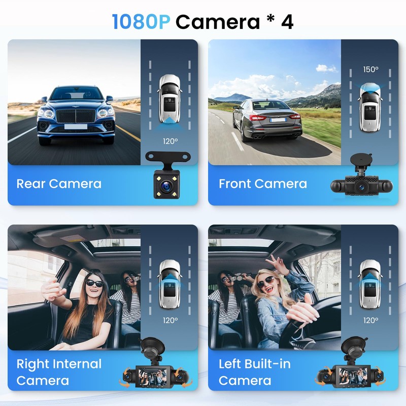 Hodozzy 360° Car Dash Cam, 4 Cameras Front Rear, 1080P,