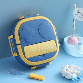 Soulnioi Lunch Box Bento Box for Kids, Cute Design Lunch Box for Child School, Leakproof Food Container with 2 Compartments (Blue)