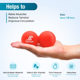 Beenax Peanut Massage Ball - Double Lacrosse Ball - Perfect for Trigger Point Therapy, Myofascial Release, Deep Tissue Massage, Yoga - Designed to Relieve Stress and Relax Tight Muscles (Red)