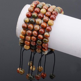 MASSIVE BEADS 8mm Natural Picasso Jasper Artistic Braided Macrame Bracelet Gift (Picasso Jasper, 8mm)