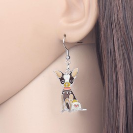 BONSNY Enamel Alloy Chihuahua Dog Pets Earrings for Women Kids Jewelry Novelty Funny Charms Original Design, Metal Enamel Metal, Sandstone