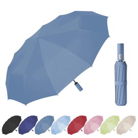 Wydexint Umbrella, Automatic Umbrella, Pocket Umbrella, Automatic Stormproof, Automatic Open and Close, 24 Thickened Double Keels, Extremely Robust, Umbrella for Men and Women, Mist Blue
