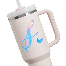 Set of 3 Single Letter Decal, Letter with Heart, Tumbler Decal, Monogram Vinyl Decal, Single Letter Monogram, Holographic Initials Decal, Car Decal, Cup Vinyl Sticker (S + Heart)