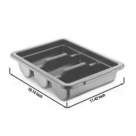 2 Pack - Cutlery Bin with Lid, Commercial 3-Compartment Flatware Tray with Cover, Stackable Silverware Storage Plastic Container, Restaurant Condiments Holder, Covered Utensil Organizer Box, Gray