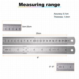sourcing map 10pcs Stainless Steel Ruler 20cm (8 Inch) Metric Inch Straight End Ruler for Classroom Home Office