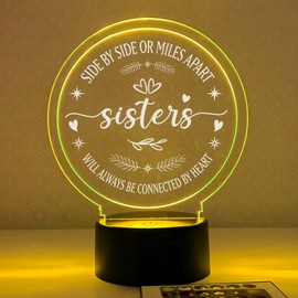 Side By Side or Miles Apart, Moving Away Gift, Sibling Distance, Christmas Gift, Long Distance Gift, Night Light LED Sisters Bestie Gift Gift Remote Included. 16 Color Options. Handcrafted in CT, USA.