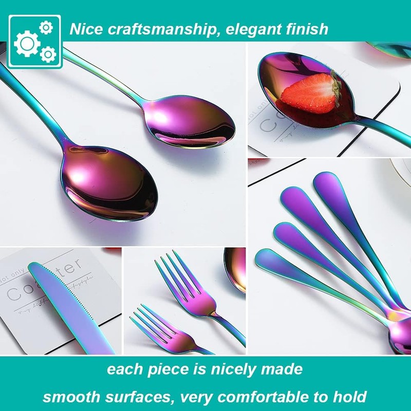 30 Pcs Rainbow Silverware Set for 6, Food Grade Stainless