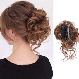 XUZOO Bun Wig, Clip-type, Hair Extension, Women's, Kimono Dress, Dance, Recitals, Weddings, Partial Wig, Hair Extension, Hair Ornament, Large, Hair Clip, Hair Extension, Hair Arrangement (Light Brown)