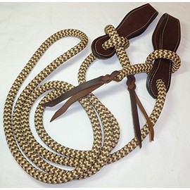 Big Sky Tack and Snacks Horse Rope Sport Reins or Loop Reins 10' Black with Blue Tracer