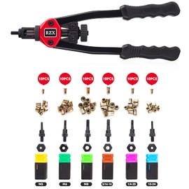 RZX 13" Rivet nut Tool Nut/Thread Hand Riveter Blind Rivet Kit M5 M6 M8 SAE 10-24, 1/4-20, & 5/16-18 W/ 60pc Rivnuts