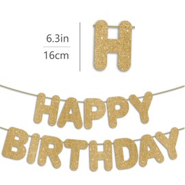 JunyRuny Pre-Strung Happy Birthday Banner Gold Glitter Banner, Golden 30th 40th 50th 60th 70th 80th Birthday Party Decorations & Decor for Women & Men & Boy & Girl, Happy Birthday Backdrop/Sign/Gift
