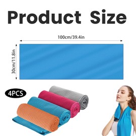 fKiZanthene 4 Pcs Cooling Towels, Cool Towels for Neck,for Travel, Gym, Outdoors and Beach Use, Orange, Red, Blue, Grey