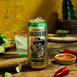 Thirsty Vaquero | Sparkling Water | Real Fruit Juice & Savory Spices | Sweetened with Agave | 3 Flavors: Limon, Sal y Chile, Mango Habanero, Sandia Jalapeño | (12-Pack | 16-Oz Cans, Limon, Sal Y Chile)