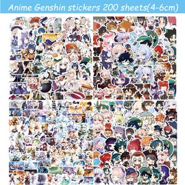 Anime Genshin Stickers, 200 Pieces Genshin Game Stickers, Waterproof Stickers for Laptop, Car, Skateboard, Motorcycle, Bicycle, Luggage, Guitar Bicycle