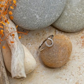 Tuscany Silver Women's Sterling Silver Rhodium Plated Cubic Zirconia Horseshoe Ring - Size N