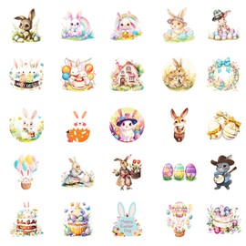 50 Pcs Easter Stickers, Easter Egg Bunny Individual Sticker for Kids Teens Adults, Cute Aesthetic Vinyl Easte Stickers for Cards Laptop Water Bottle Envelopes