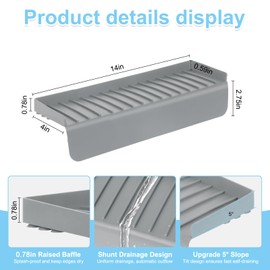 Silicone Faucet Splash Guard 4" x 14", Faucet Water Catcher Mat, Longer Silicone Sink Mat for Kitchen, Bathroom, Laundry Room, Farmhouse for Quartz Kitchen Sink（Gray）