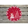 Beautifully Elegant Silver Star Topped Trees and Snowman on Red