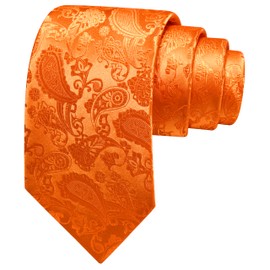 GUSLESON Orange Tie for Men Paisley Wedding Silk Necktie (1036-11)